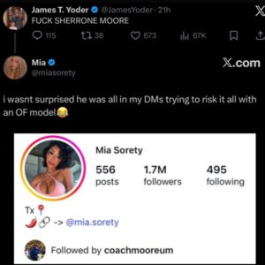 PHOTO Proof Sherrone Moore Has No Shame For Still Following Mia Sorety On Instagram