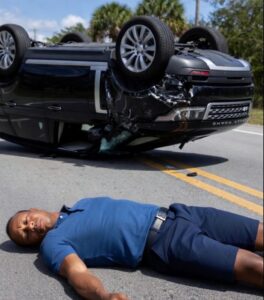 PHOTO Tiger Woods Laying Dead Next To His Flipped Range Rover
