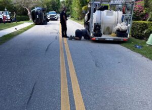PHOTO Tiger Woods' Left Multiple Giant Skid Marks On The Road Trying To Avoid Truck Pulling A Cleaning Vehicle