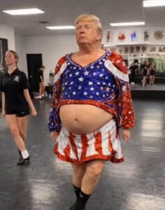 PHOTO Donald Trump Irish Dance Red White And Blue Outfit Stomach Hanging Out Meme